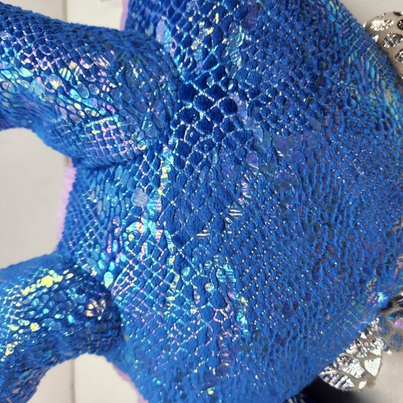 Dinosaur Brontosaurus Plush Toy Blue Metallic Fabric 18 in. Long - Picture 5 of 8